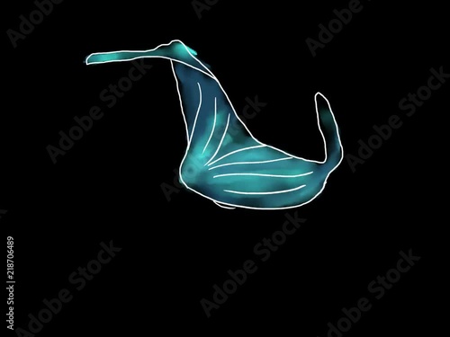 Hand drawed animation of blue mermaid with black background