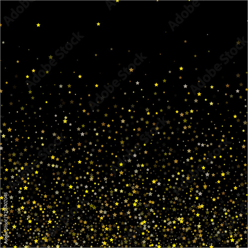 Gold Stars Confetti Cool Christmas Festive Vector Background. Bright Sparkles New Year Birthday Party Frame. Magic Ads Sale Banner Falling Down Gold Stars Pattern. Nice Premium Glitter Holiday Garland