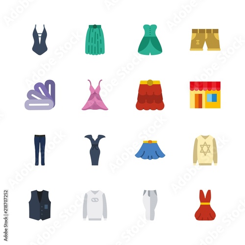 clothes vector icons set. vest  dress  tetile fabric logo and short in this set