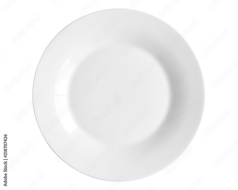 Top view of empty white food plate isolated on a white background. Top view of empty white food plate isolated on a white background.