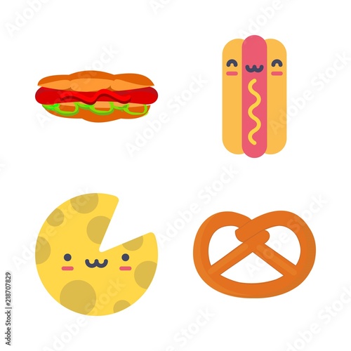 eat vector icons set. cheese, pretzel and hot dog in this set