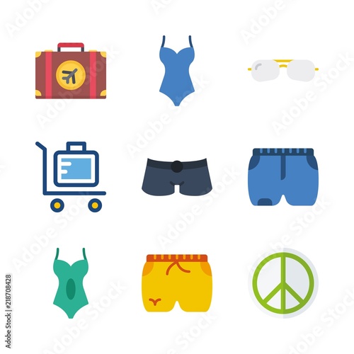 beach vector icons set. shorts, sunglasses, short and swimsuit in this set