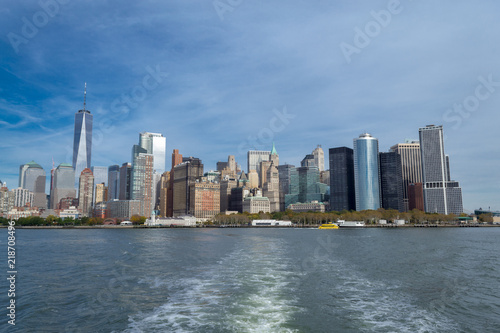 NYC financial district from a ferry