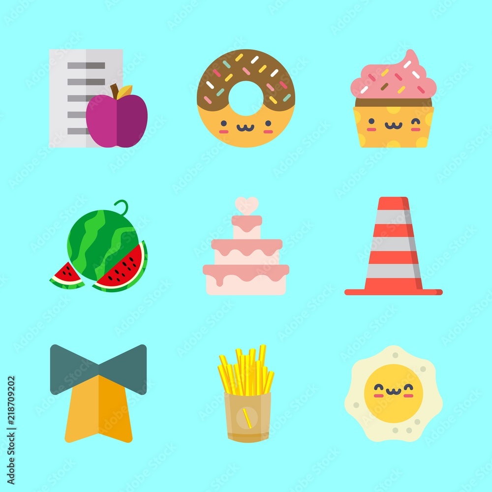 eat vector icons set. cone, bell, watermelon and donut in this set eat vector icons set. cone, bell, watermelon and donut in this set