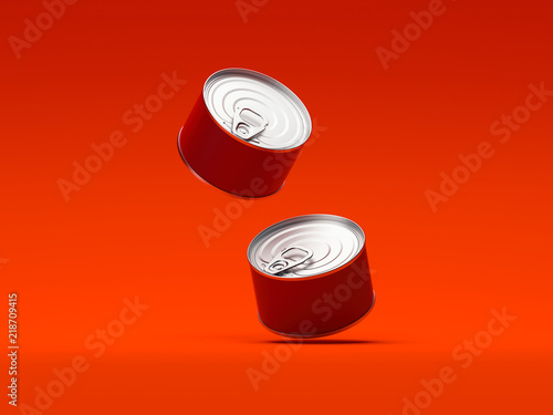 Two cans on red background, 3d rendering.