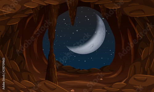 Cave entrance with cresent moon