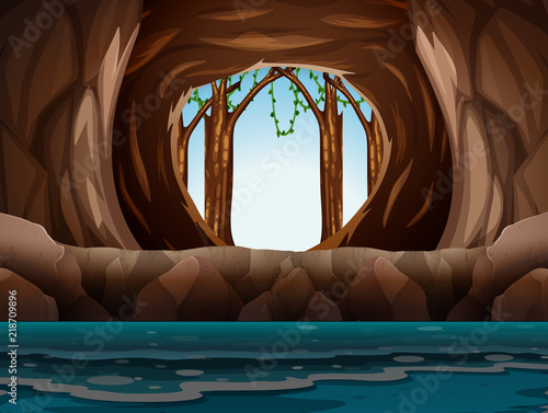 Cave with entrance and water