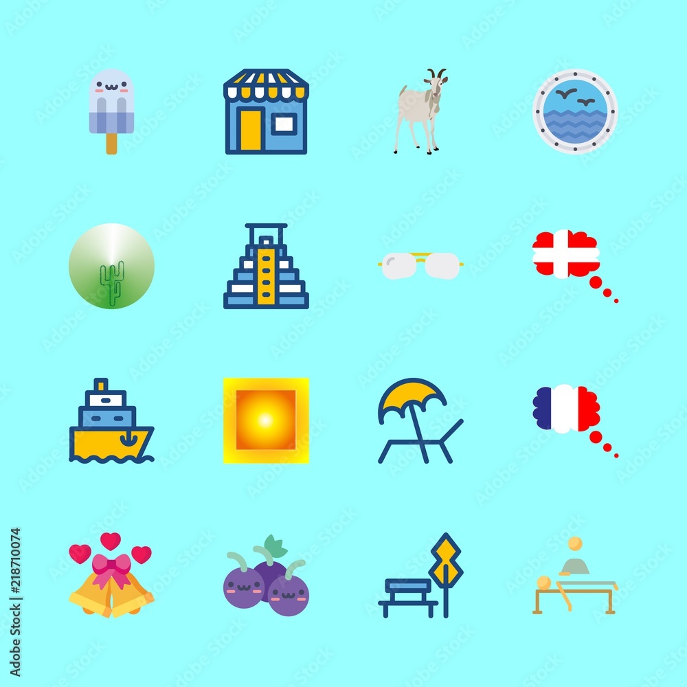 summer vector icons set. park, france, goat and pyramid in this set