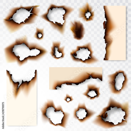 Collection of Burnt hole paper vector illustration on transparent background