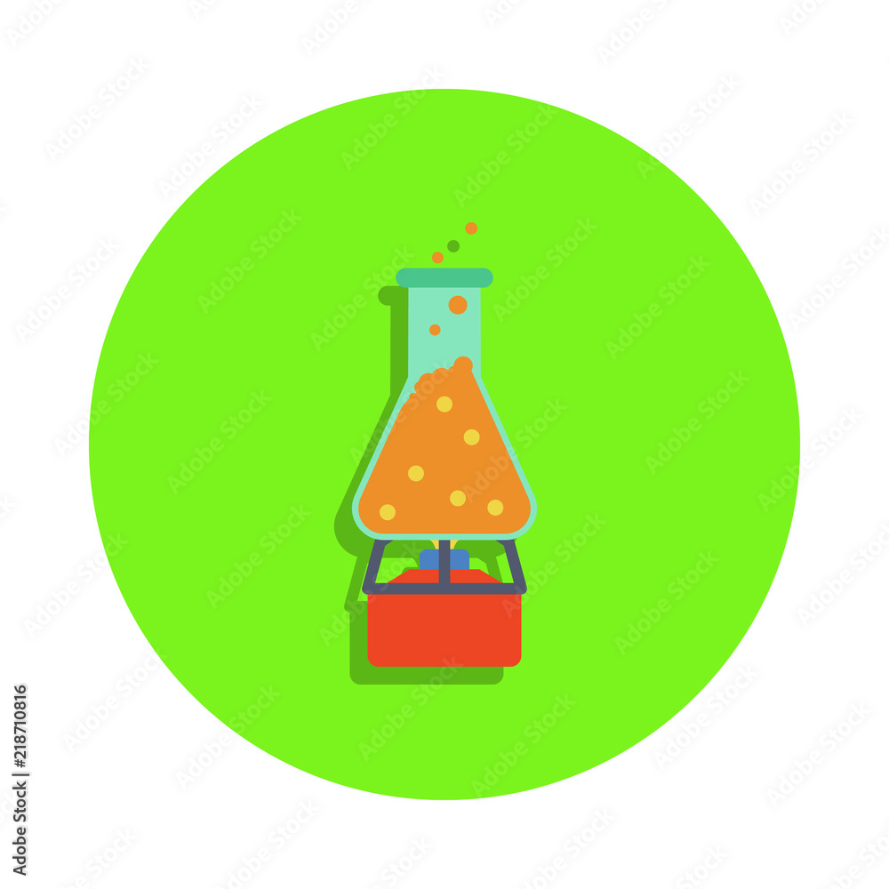 colored heating of chemical fluid in green badge icon. Element of science and laboratory for mobile concept and web apps. Detailed heating of chemical fluid icon
