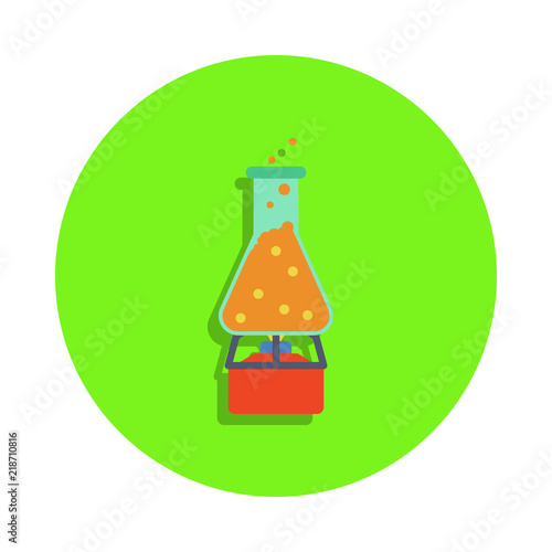 colored heating of chemical fluid in green badge icon. Element of science and laboratory for mobile concept and web apps. Detailed heating of chemical fluid icon