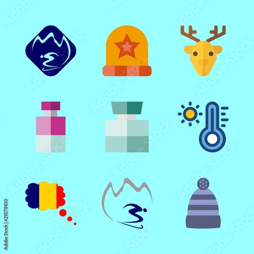 winter vector icons set. thermometer, deer, winter hat and romania in this set