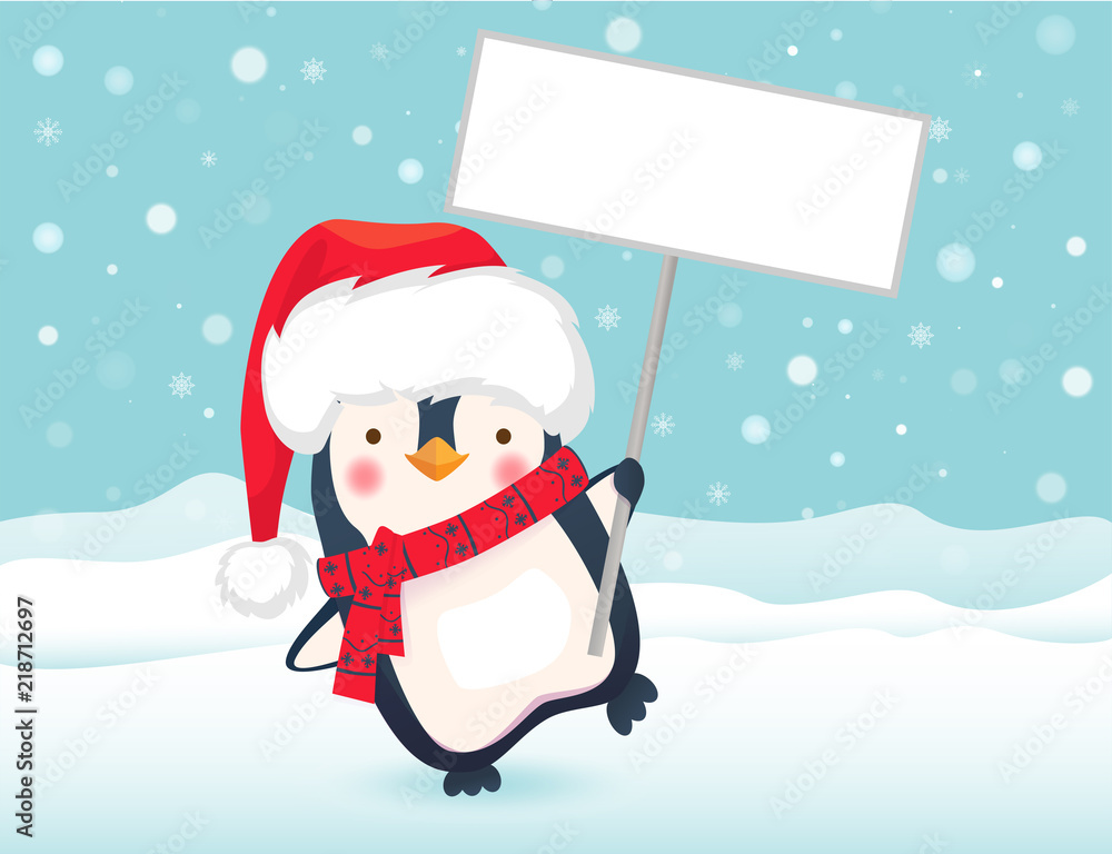 Obraz premium penguin holding sign