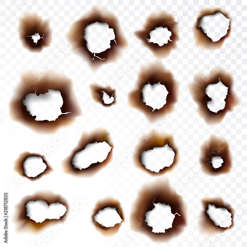Burnt scorched paper hole vector illustration on transparent background