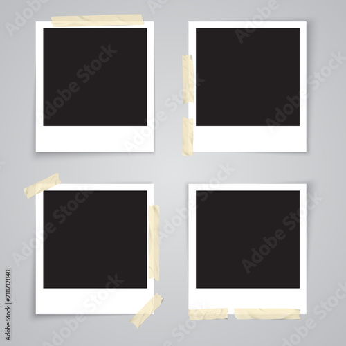 Photo frame with adhesive tape and shadow isolated realistic vector illustration