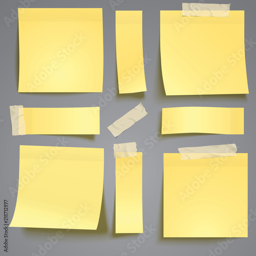 Yellow post it note with adhesive tape isolated on grey background verctor illustration