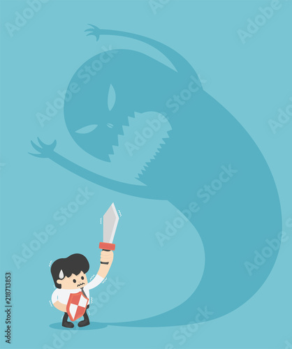 illustration Businessman trying to fight with Monster shadow
