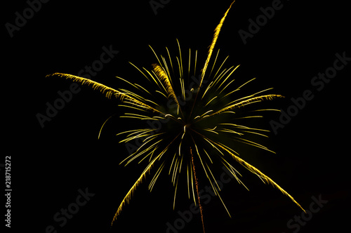 Yellow firework exploding at night