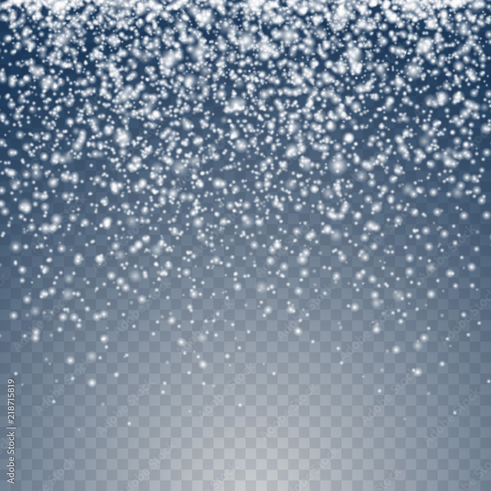 Vector white silver glitter snowfall effect glow sparkling particles on transparent background