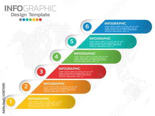 Infographic template design with 6 color options.