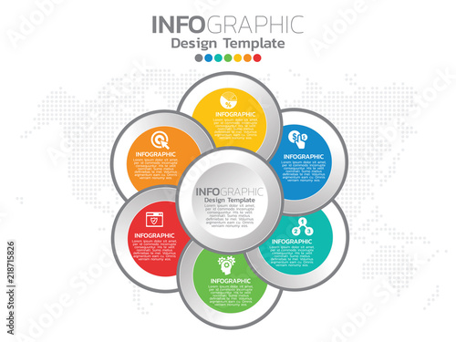 Infographic template design with 6 color options.