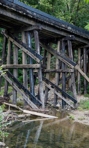 Train railroad bridge across trees