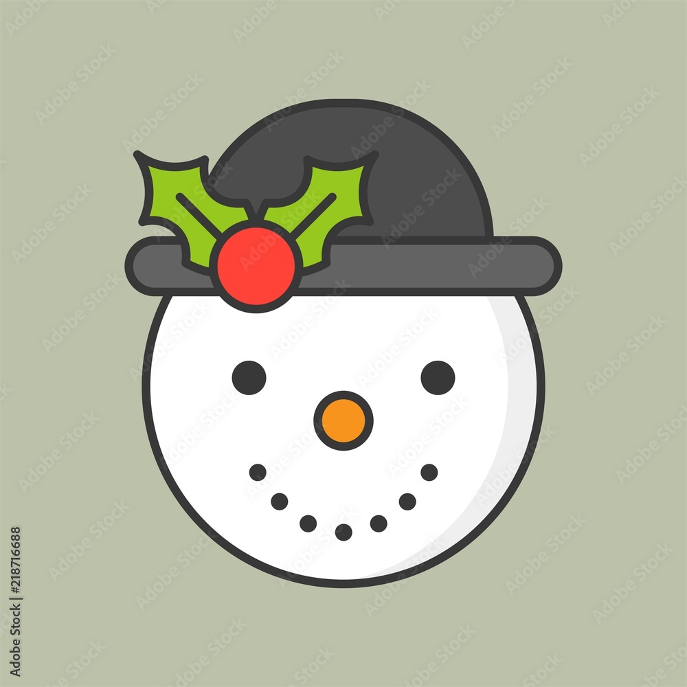 snowman and mistletoe hat, filled outline icon for Christmas theme snowman and mistletoe hat, filled outline icon for Christmas theme