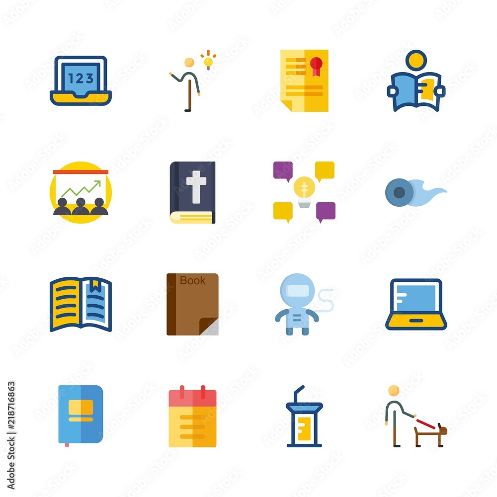 education vector icons set. laptop, bible, comet and title in this set education vector icons set. laptop, bible, comet and title in this set