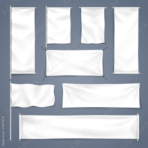 Vector illustration White blank textile banner with folds for advertising mock up
