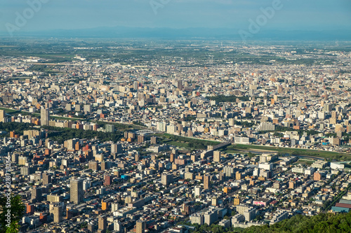 Sapporo City view from the Mount Moiwa, Hokkaido, Japan.