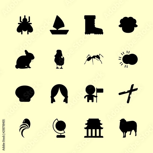 nature vector icons set. bird farm logo, boots, wild rabbit and duck in this set