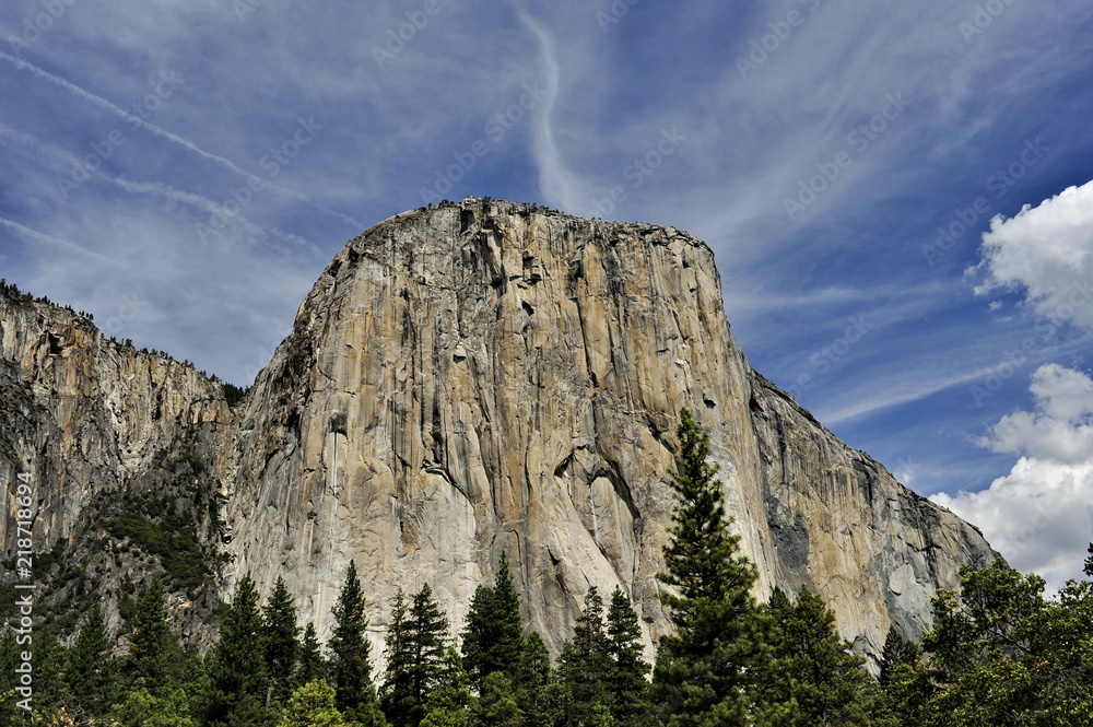 USA. Gigantic rocks and forests of Yosemite Park.