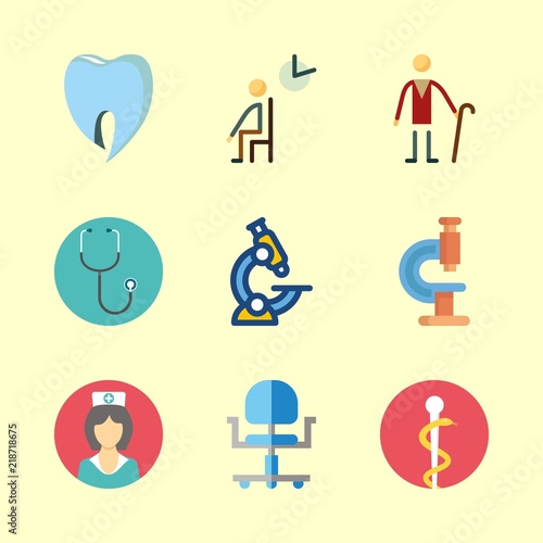 hospital vector icons set. wheel chair, nurse, elder and waiting room in this set