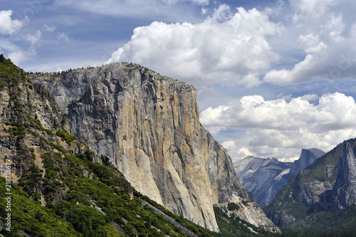 USA. Gigantic rocks and forests of Yosemite Park.