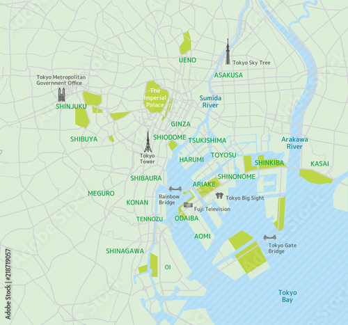 Tokyo bay area road map ( with place names, sightseeing spots)