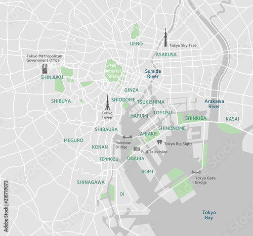 Tokyo bay area road map ( with place names, sightseeing spots) photo