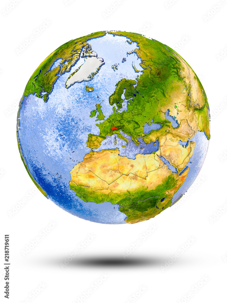 Switzerland on globe Switzerland on globe