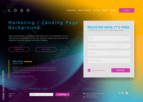 Vector Landing Page Background. Marketing Minimal Backdrop Design. Abstract Geometric Liquid Shapes. Page Template for Conference, Online Courses, Master Class, Webinar, Business Event Announcement.