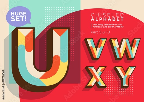 Vector Mosaic Typeset. Textured Geometric Type. Trendy Retro Typography for DJ Music Poster, Club Flyer, Fest Invitation, Game Design. Old Vintage Alphabet. Colorful Hipster Background. Funky Font.
