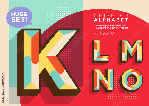Vector Mosaic Typeset. Textured Geometric Type. Trendy Retro Typography for DJ Music Poster, Club Flyer, Fest Invitation, Game Design. Old Vintage Alphabet. Colorful Hipster Background. Funky Font.