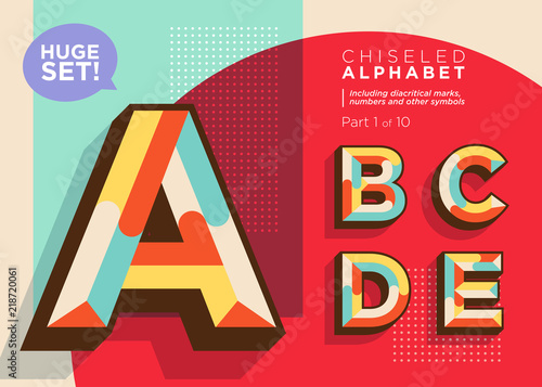 Vector Mosaic Typeset. Textured Geometric Type. Trendy Retro Typography for DJ Music Poster, Club Flyer, Fest Invitation, Game Design. Old Vintage Alphabet. Colorful Hipster Background. Funky Font..