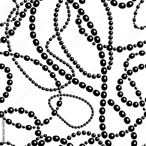 Messy black and white beads necklaces and bracelets, seamless pattern, vector
