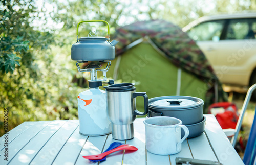 Camping cookware set outdoors