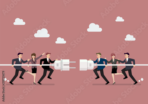 Businessmen connecting hold plug and outlet in hand