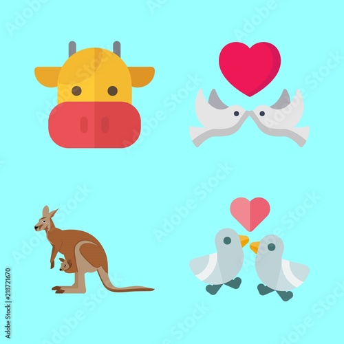 animals vector icons set. kangaroo, love birds and cow in this set