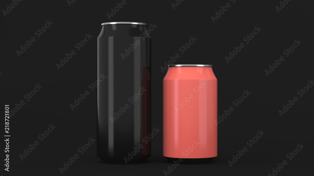 Big black and small red aluminum soda cans mockup Big black and small red aluminum soda cans mockup