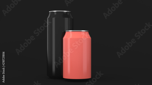 Big black and small red aluminum soda cans mockup