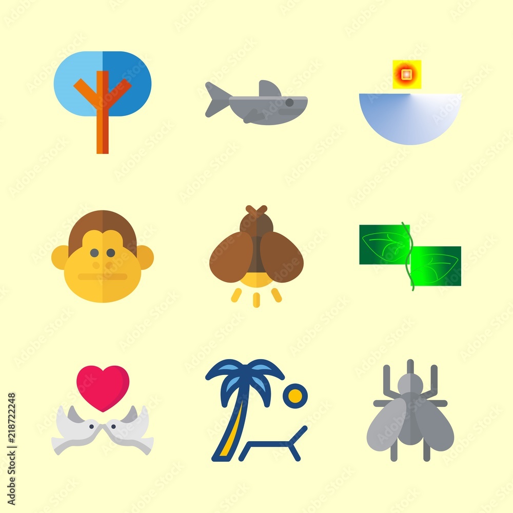 tropical vector icons set. trees, leaf, firefly and shark in this set tropical vector icons set. trees, leaf, firefly and shark in this set