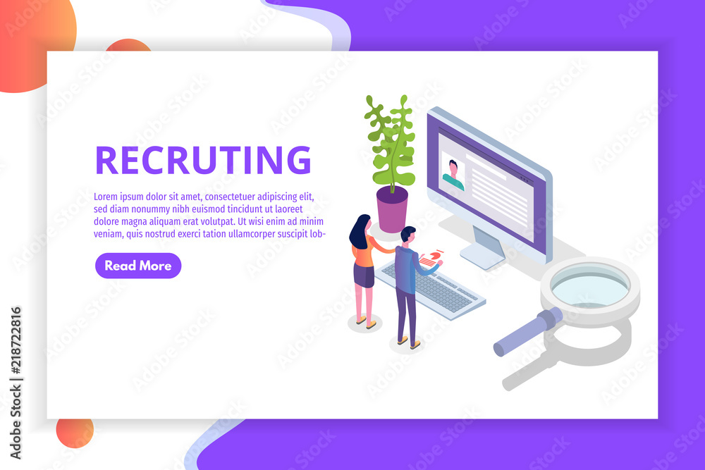 Recruitment, Job search isometric concept. Use for presentation, social media, cards, web banner. Vector illustration Recruitment, Job search isometric concept. Use for presentation, social media, cards, web banner. Vector illustration