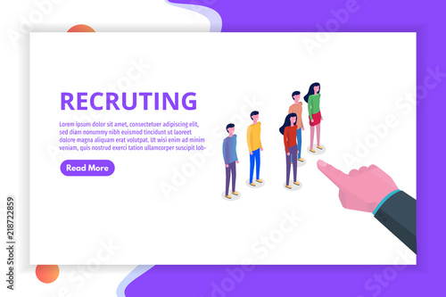 Recruitment, Job search isometric concept. Use for presentation, social media, cards, web banner. Vector illustration